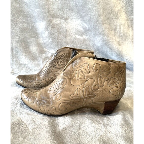 Pikolinos Booties Taupe 37 Lille Leather Ankle Boots Tooled Pointed Toe US 6.5-7 - Picture 1 of 16